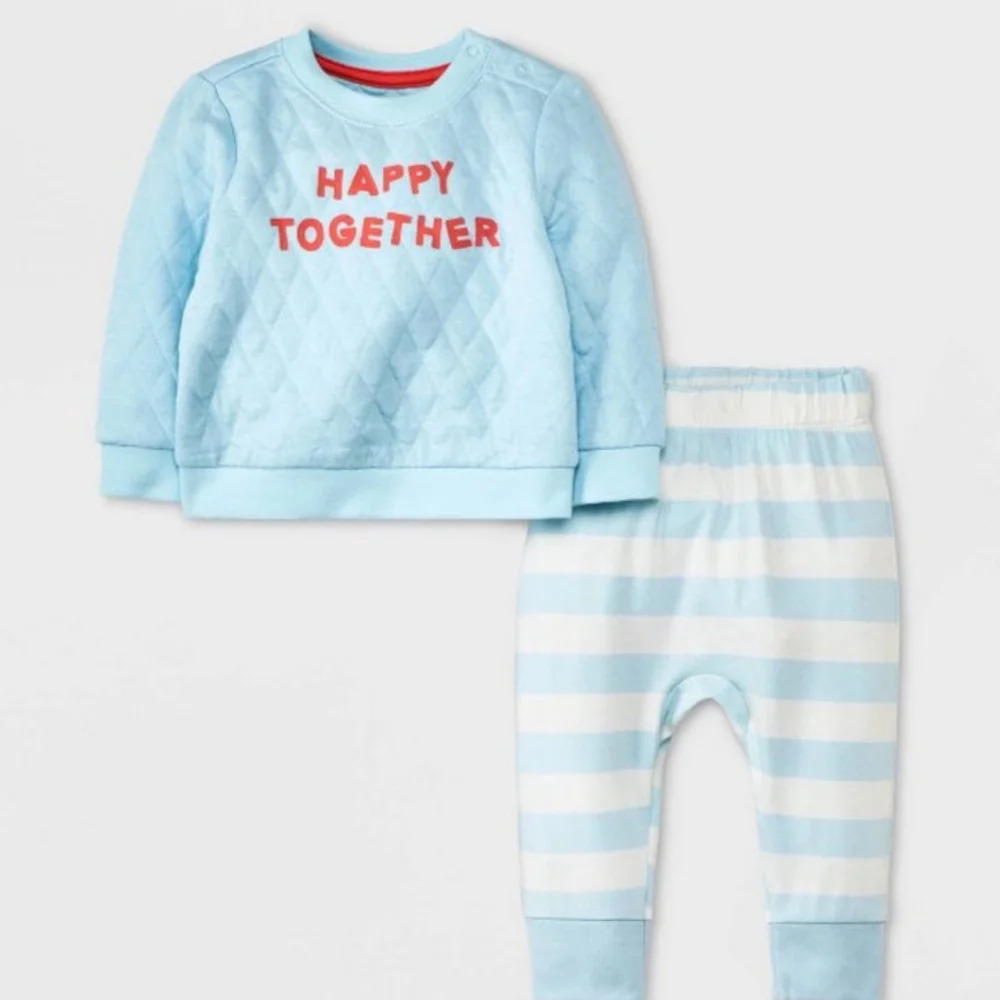 Baby 'Happy Together' Graphic Top & Bottom Set - Cat & Jack™ Blue 3-6 0-3 NEW